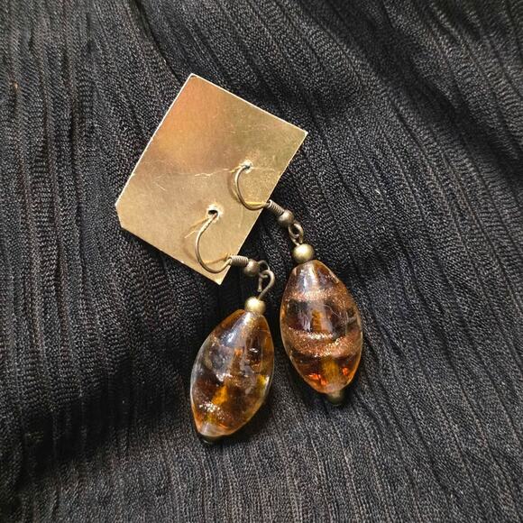 Vintage Jewelry - Vintage Amber Tone Drop Earrings Boho Dangle Earrings Earth Tone Jewelry